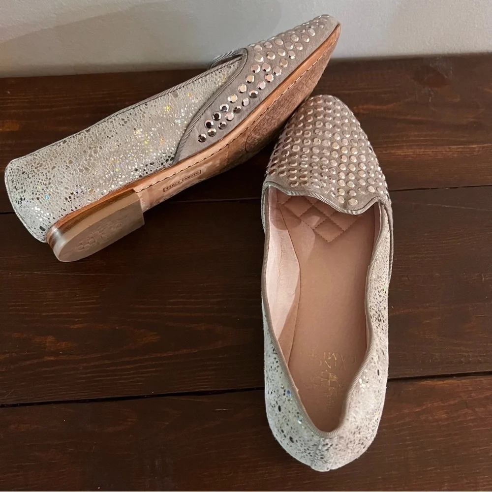 Vince Camuto Women Lody Bedazzled Suede Loafer Metallic Silver Size 8